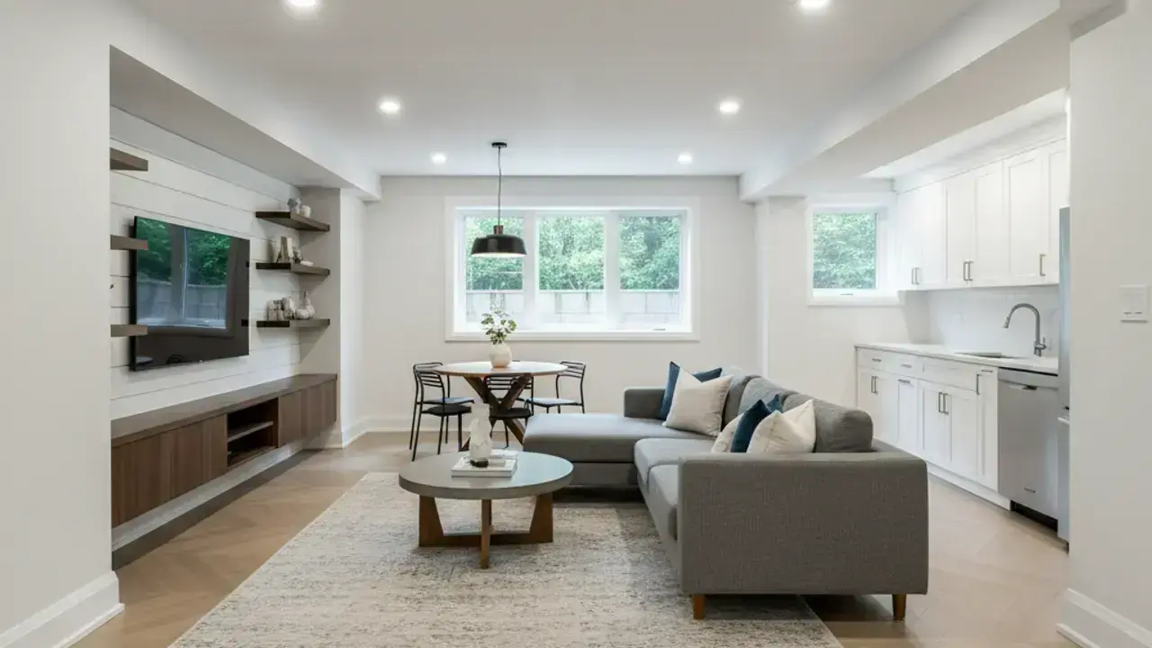 Completed and finished basement in The Beaches Toronto after full underpinning project