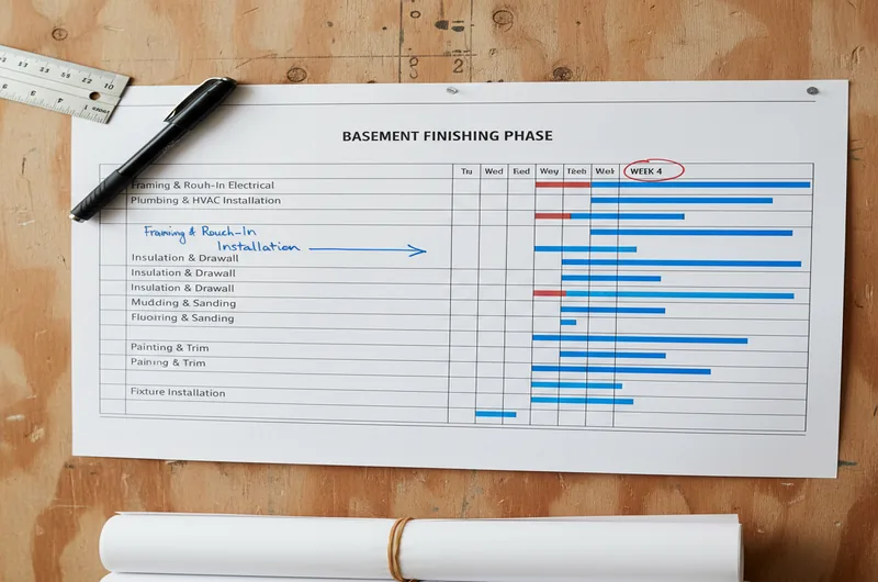 Stage-by-stage basement finishing timeline diagram